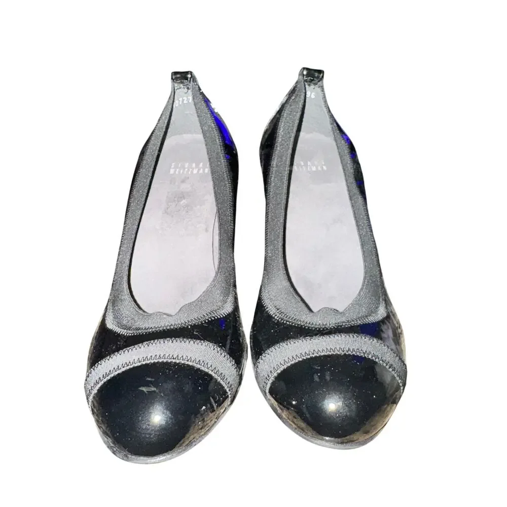 Stuart Weitzman Easily Pumps Women's Size 8.5 M Black Patent Leather Elastic